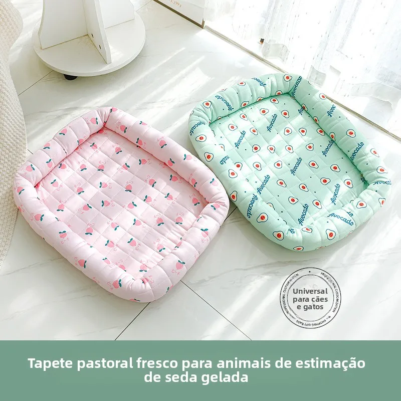 Tapete Refrescante para Pets em Seda Gelada Estilo Campestre, Cama Confortável para Cães e Gatos, Ninho Universal para Pets, ...