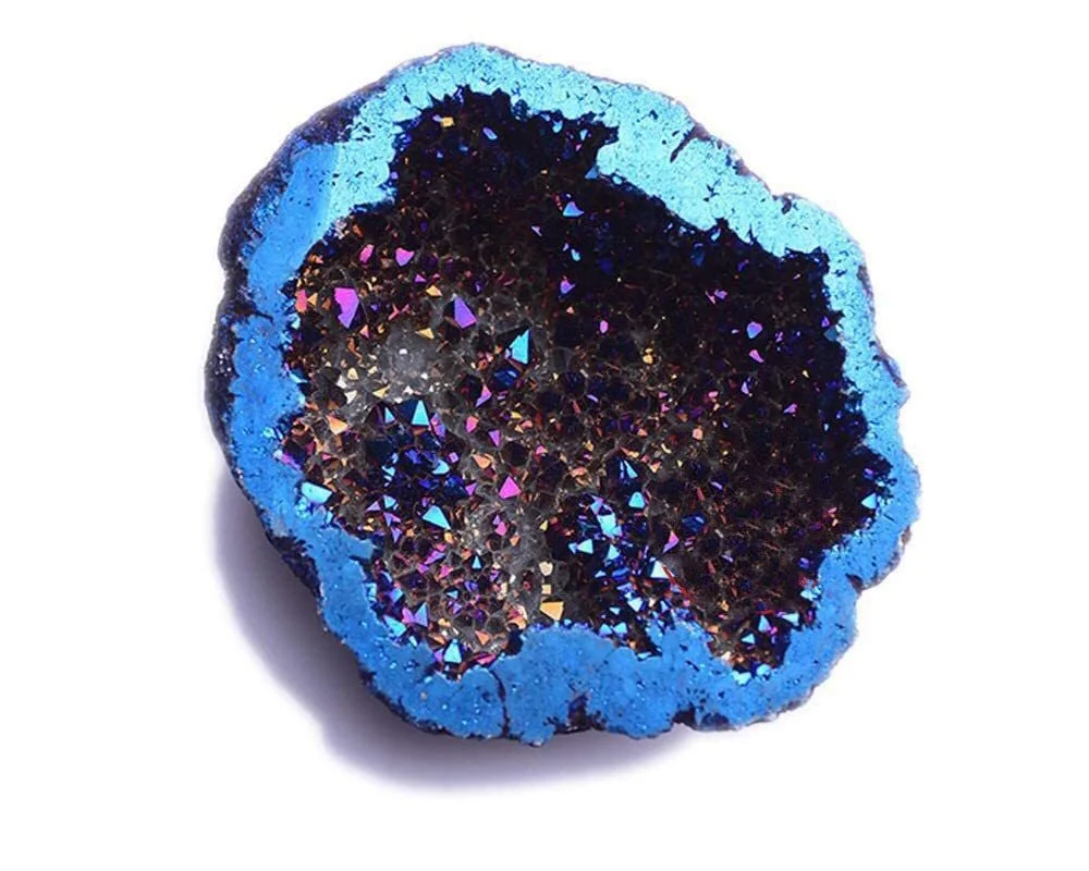 Angel Aura Agate Geode Crystal Hole Mineral Specimen Contains Clean Clusters Electro Plating Titanium Coating Decoration Crafts