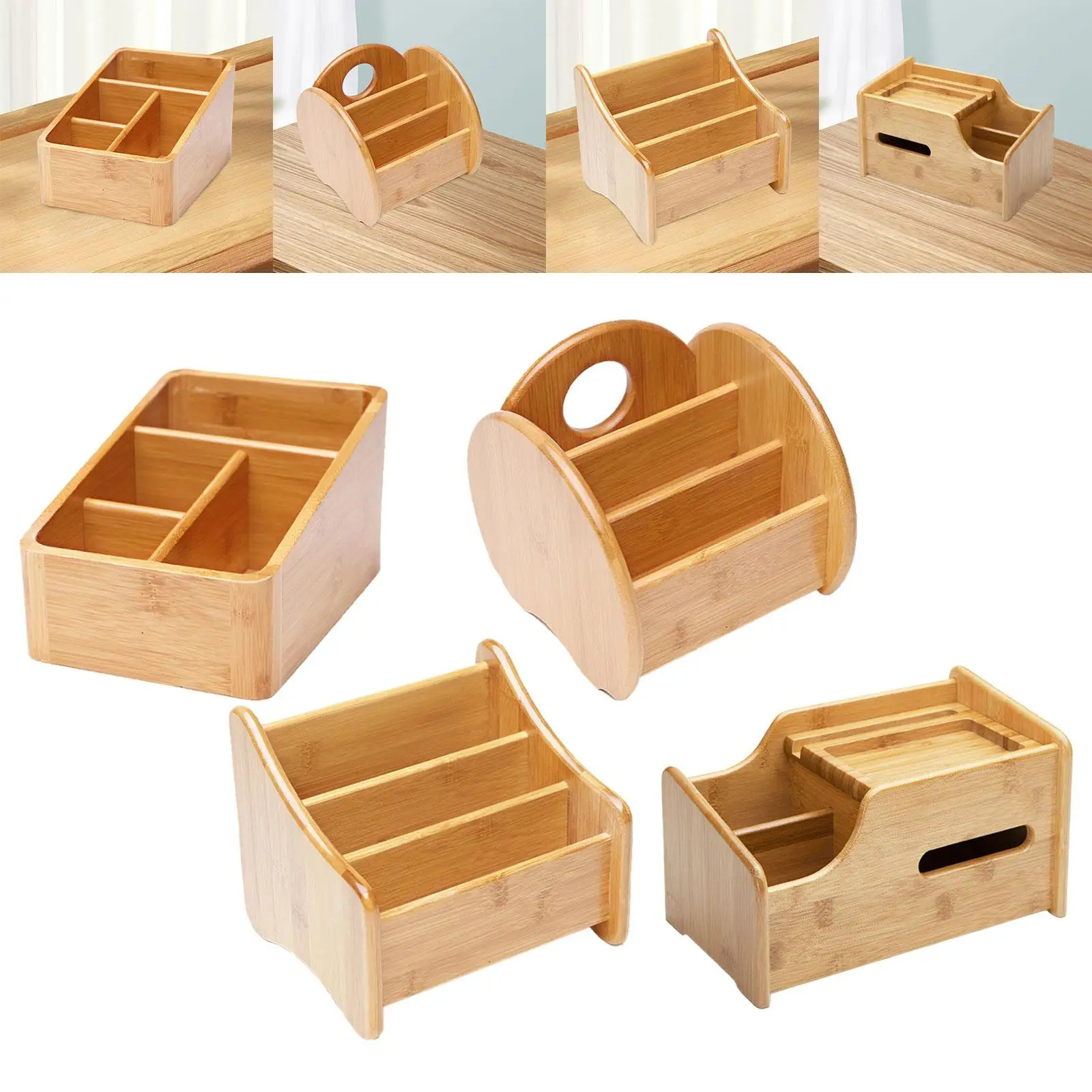 Remote Control Storage Box Bamboo Decoration for Home Living Room Kitchen