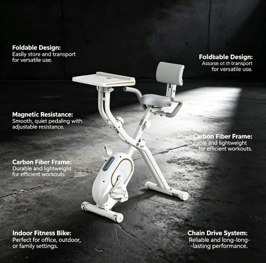 Magnetically‑controlled Upright Foldable Exercise Bike Carbon Fiber Frame Adjustable Resistance Portable Design