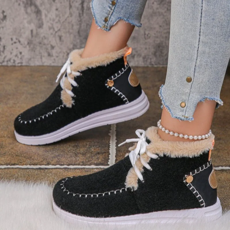 

Winter New Cotton Shoes for Women Fleece-Lined Thickened Snow Boots Slip-On Convenient Short Fashionable and Warm Cotton Boots