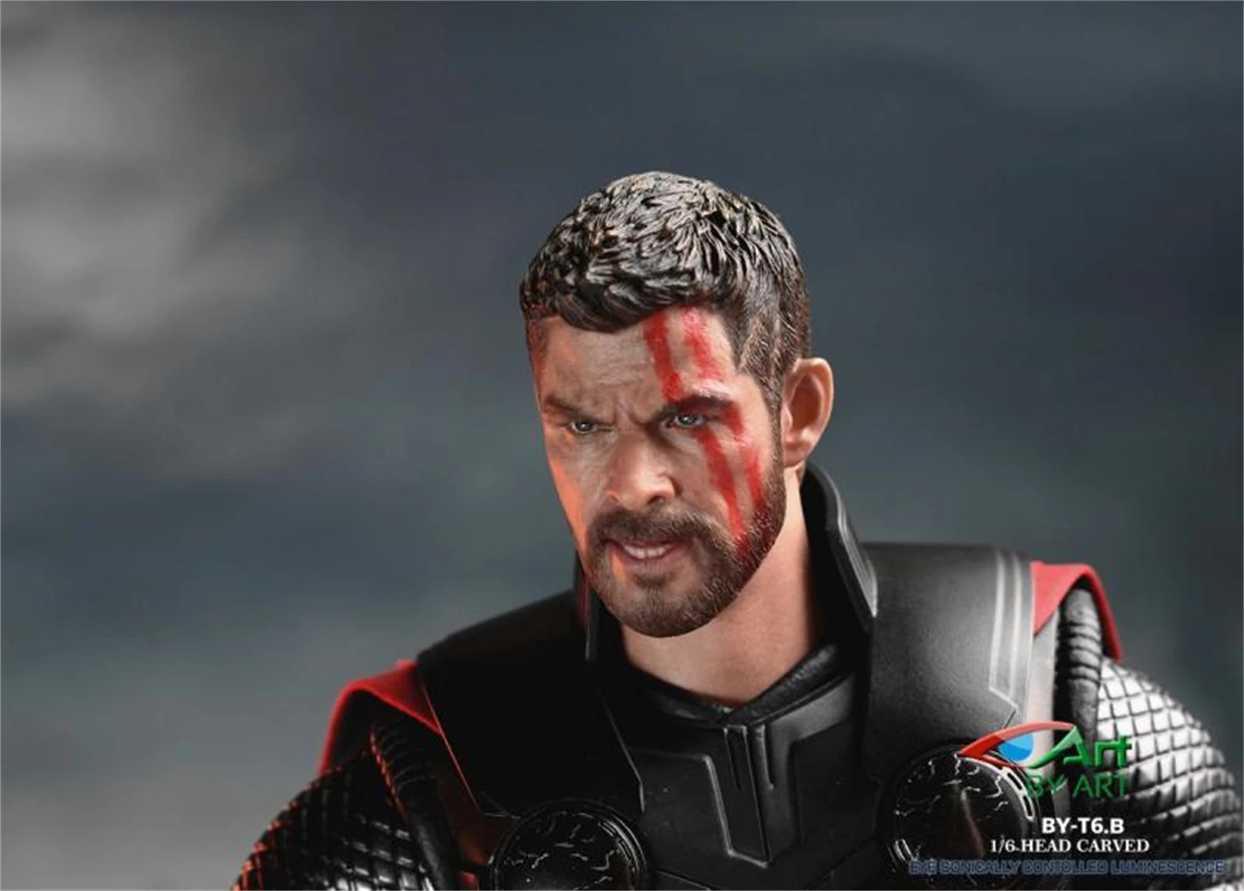 BY-ART BY-T6B 1/6 Light Up Eyes Thor Chris Hemsworth Head Sculpture Wounded Ver. Fit for 12'' Hot Toys Action Figure