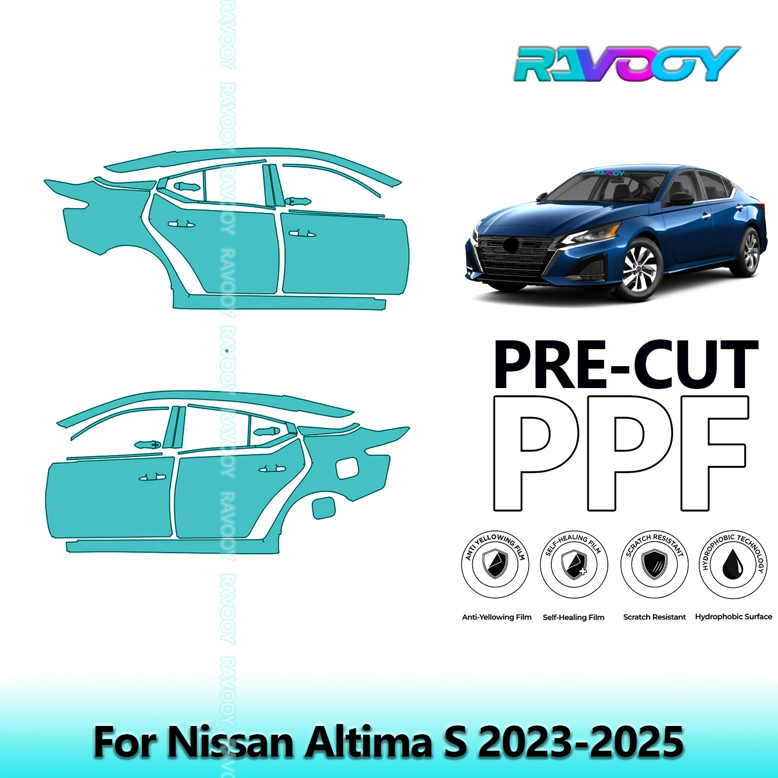 

For Nissan Altima S 2023-2025 8.5mil Clear Matte Pre-Cut PPF Door & A/B Pillar Kit TPU Paint Protection Film Set