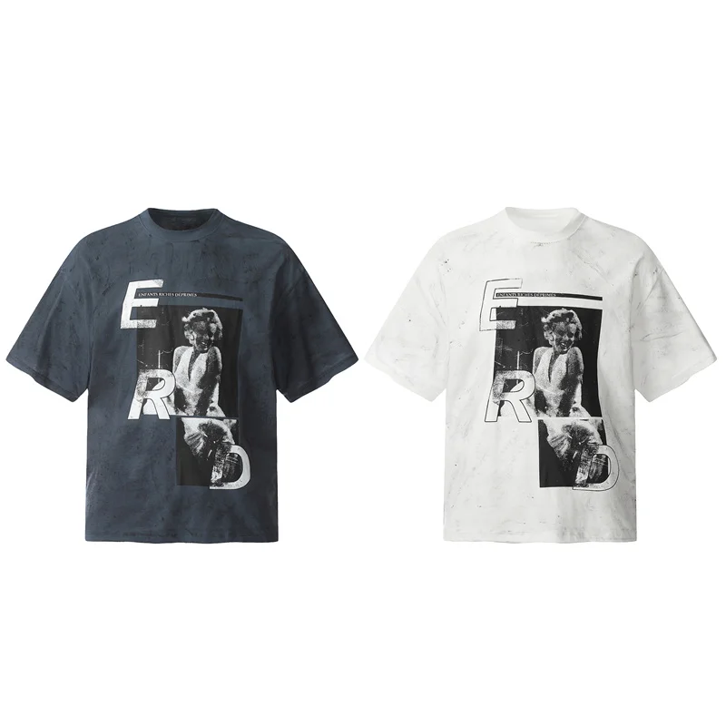 Blue Beige Enfants Riches Deprimes Summer Short Sleeve Tee High Quality 1:1 Mens Womens ERD Tops Washed E.R.D Tee