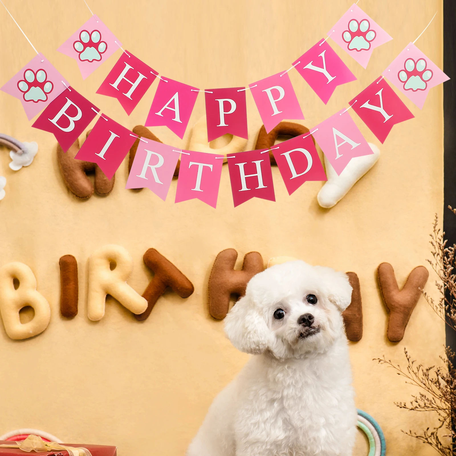 

1 set Dog Birthday Banner Pet Theme Party Decorations Dog Supplies Happy Birthday Photo Prop Reusable Durability