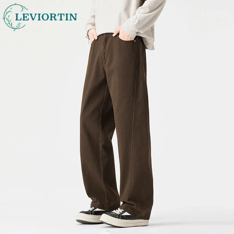 

Осень и зима, мужские брюки 2025 года, новый стиль, американские ретро стираные прямые свободные широкие брюки, зимние плюс бархатные толстые повседневные брюки