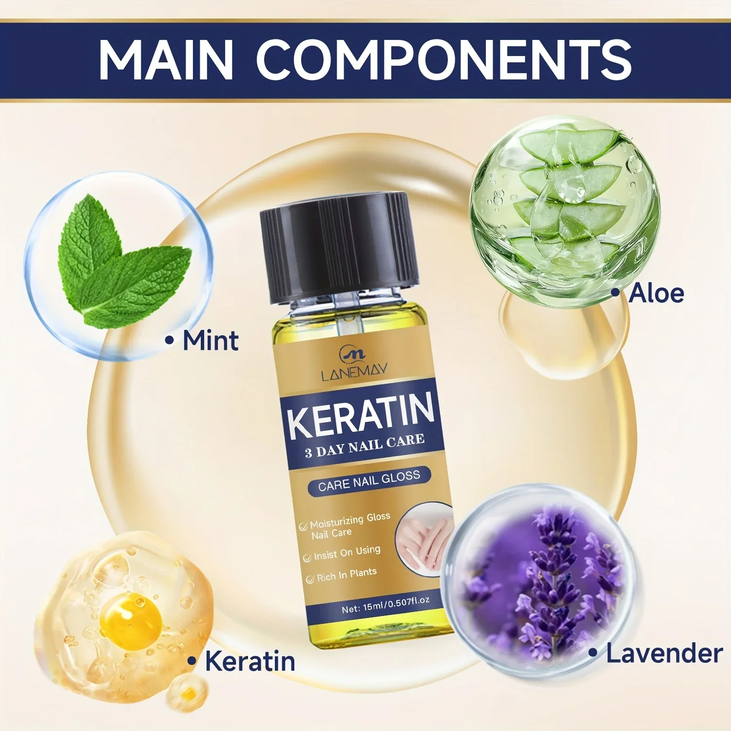 Keratin Nail Care Oil - Rich in Plants, Strengthens Damaged Nails, Softens and Moisturizes Nails and Cuticles, Prevents Cracking