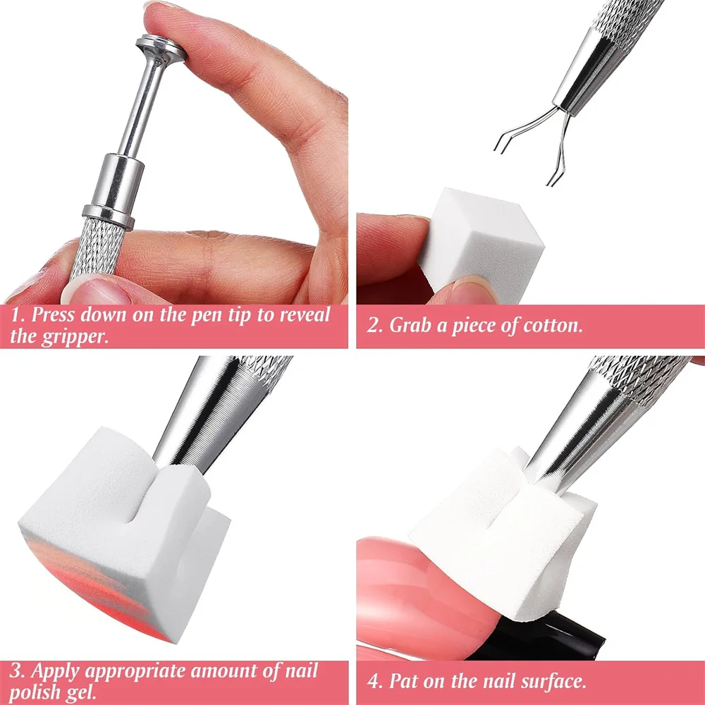 YIKOOLIN 4 Claw โลหะ Grabber Reacher เครื่องมือ 50 PCS/200 PCS มินิเล็บฟองน้ําบล็อกเล็บบัฟเฟอร์ Gradient เล็บเครื่องมือ