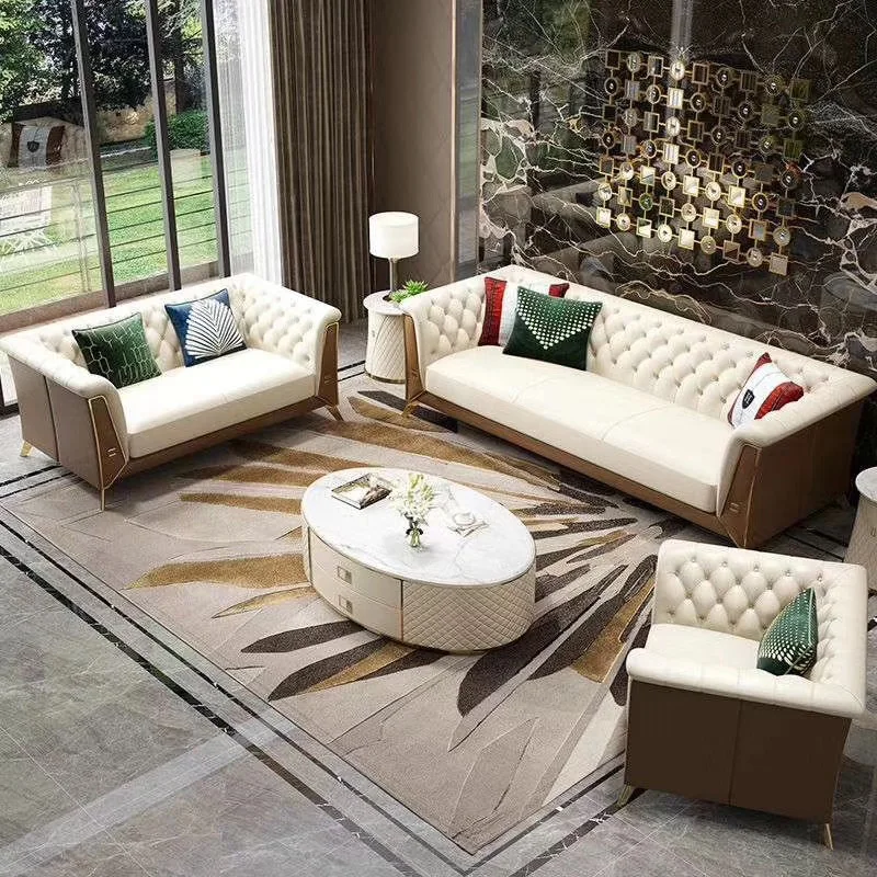 

#Light Luxury Living Room Single Double Three-person Leather Sofa Combination Simple Hotel Custom Furniture