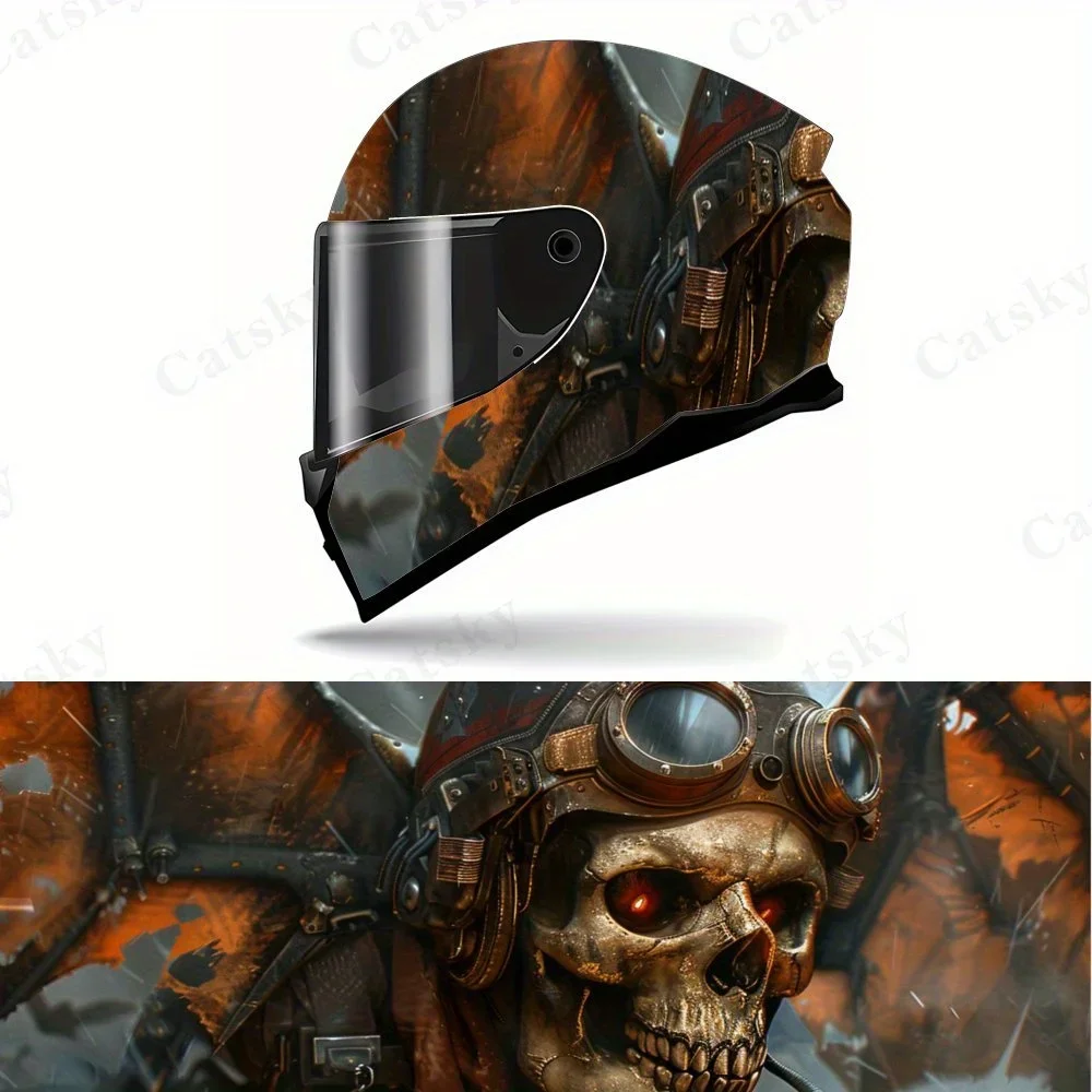 

Retro Skull Pilot and Wings Motorcycle Helmet Vinyl Wraps Decal, Self-adhesive Waterproof Helmet Decoration, DIY Graffiti Film,