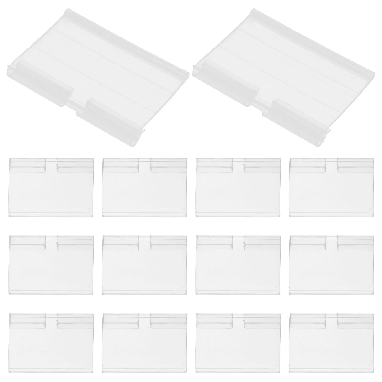 50pcs Clear Plastic Price Tag Holders for Retail Shelves – Clip-On Shelf Signs with Strong Grip & Visual Display
