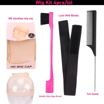 4 개/몫 Hd 가발 모자 Egde 레이스 프런트 가발에 대 한 탄성 밴드를 누워 가장자리에 대 한 꼬리 머리 빗 가발 밴드와 가장자리 제어 브러시