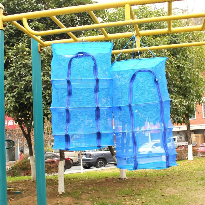 1pc Nylon Folding Fishing Net Zipper Open Hanging Collapsible Drying Fishing Net Suitable For Shrimp Fish, Fruits And Vegetables