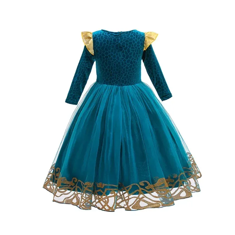 Brave Girl Merida Dress Children Cartoon Role Playing costume Kids Long Sleeve Princess Gown Carnival Halloween Party G2961