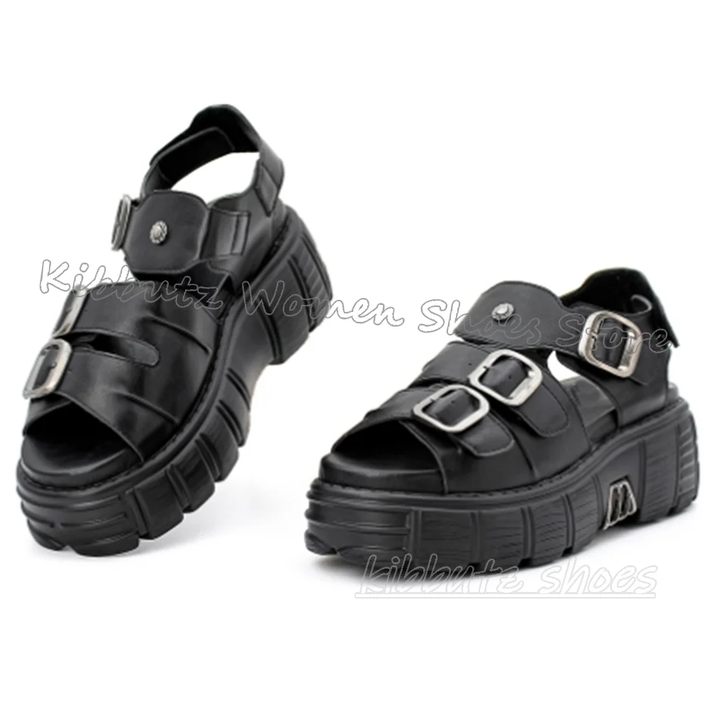 Punk Thick Bottom Sandals Platform Rock Gothic Dark Style Y2k Round Toe Belt Buckle Ankle Strap Fashion Concise Shoes Newest