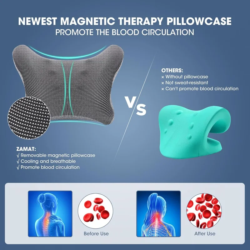 Neck Shoulder Stretcher with Magnetic Therapy Pillowcase Cervical Traction Device Chiropractic Pillows for Pain Relief Relieve
