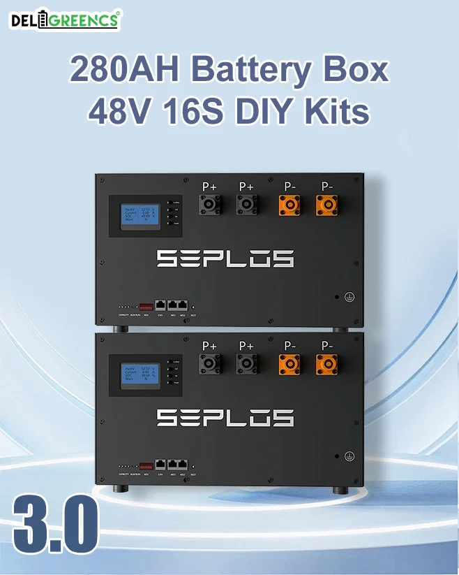 EU Lifepo4 Battery 48V Stacked Battery Kits Case 280AH 310AH 320AH 3.0 Seplos BMS 2A Active Balancer Solar D eye G rowatt