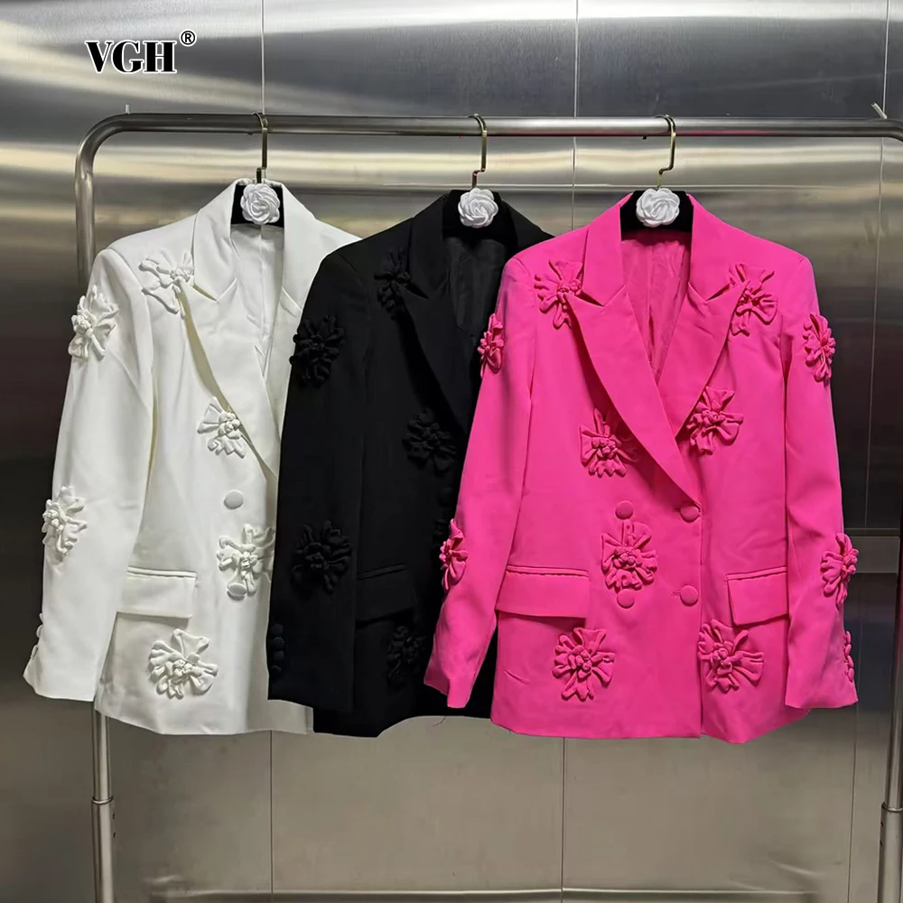 

VGH Casual Patchwork Appliques Solid Blazers For Women Notched Collar Long Sleeve Spliced Button Minimalist Loose Blazer Female