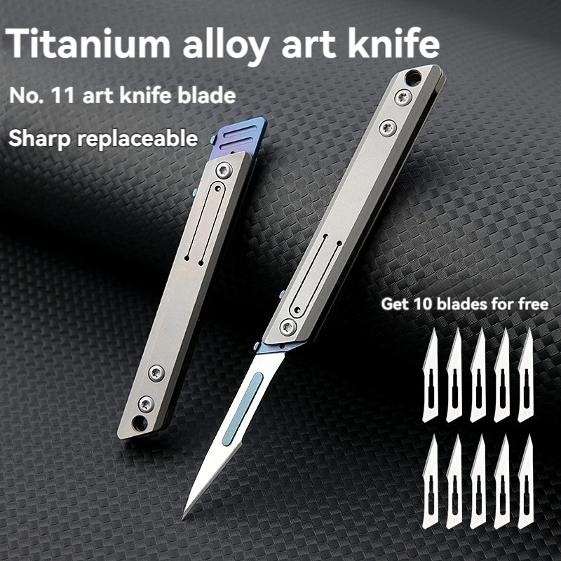 Mechanical titanium alloy folding surgical knife folding knife EDC outdoor unboxing pocket knife with 10 replaceable blades