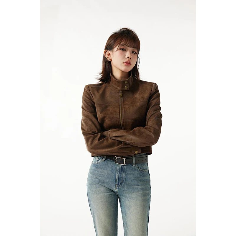 Giacca in pelle Pu vintage da donna Y2K Harajuku cappotti da moto corti inverno streetwear capispalla a maniche lunghe con cerniera grunge nuovo