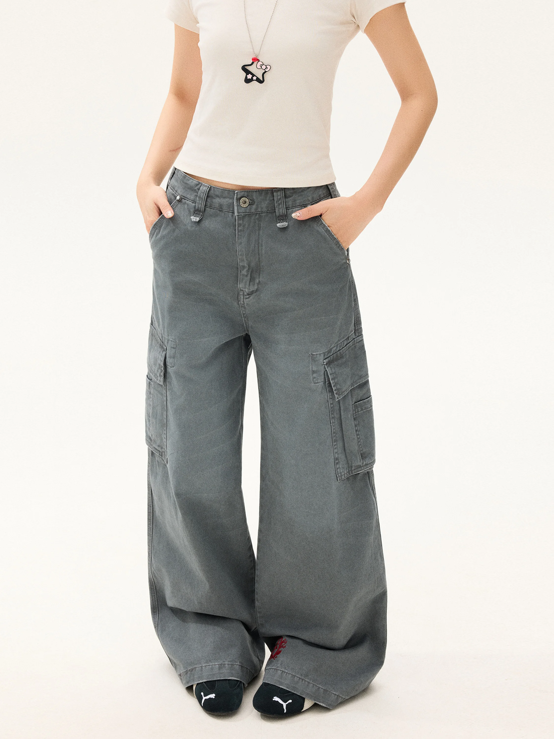 

Retro American Washed Multi-Pocket Work Pants Straight Leg Versatile for Men And Women Street Style Casual Cotton Pants