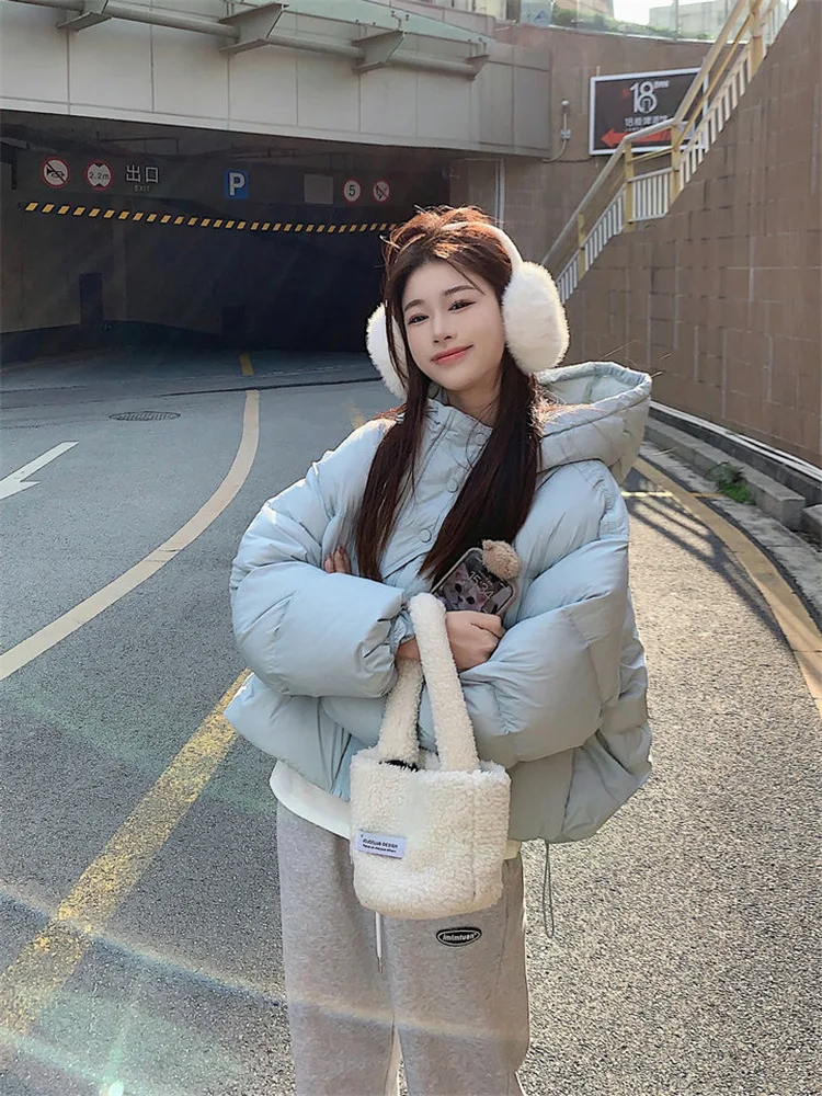 Korean style New Winter Women Jacket Casual Loose Over Size Warm Parka Female Drawstring Hooded Puffer Coat Outwear