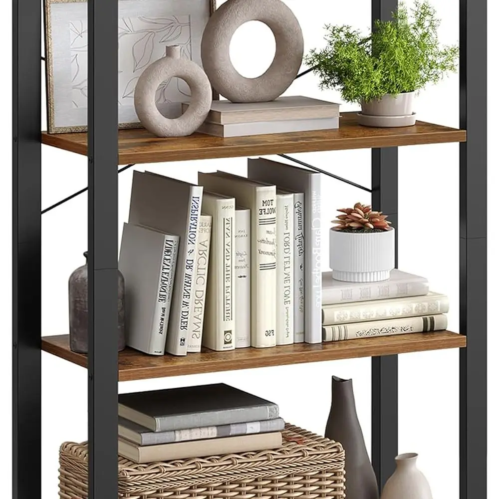

4-уровневая книжная полка, книжный шкаф со стальным каркасом, книжная полка для гостиной, домашнего офиса, кабинета, 11,8 x 26 x 47 дюймов, промышленная S