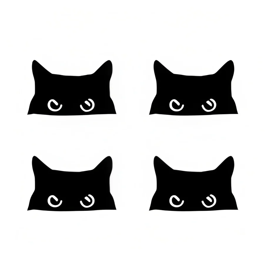 4 Stück/Set niedliche, aus dem Schatten schauende schwarze Katze, Auto-Rückspiegel-Aufkleber, wasserfeste Vinyl-Aufkleber für die Innendekoration von Autos