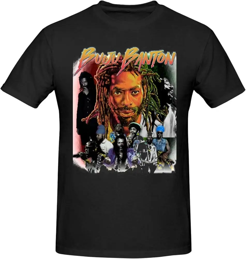 Футболка Buju Music Banton с коротким рукавом и круглым вырезом, мягкая Базовая Классическая модная повседневная черная с принтом