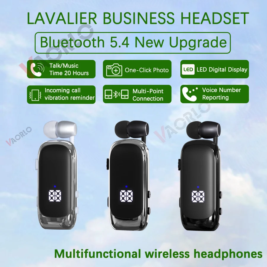 K88 Lavalier Business Bluetooth 5.4 Earphone Call/Music Time 20 H Call Vibration Reminder+Voice Number Reporting Wireless Headse