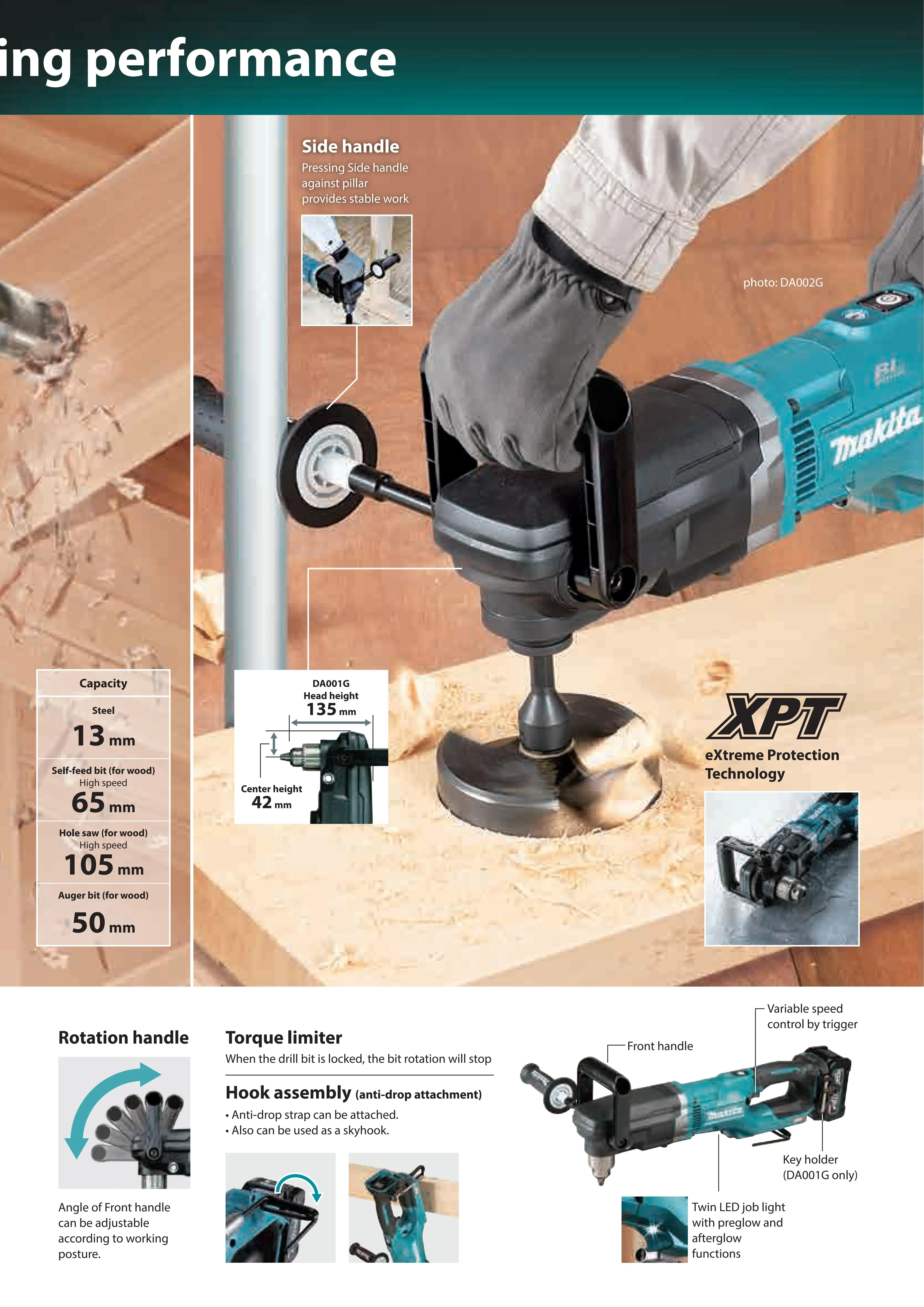 Makita DA001GZ Brushless Cordless Right Angle Drill XGT 40V Lithium Power Tools 1500RPM 136NM