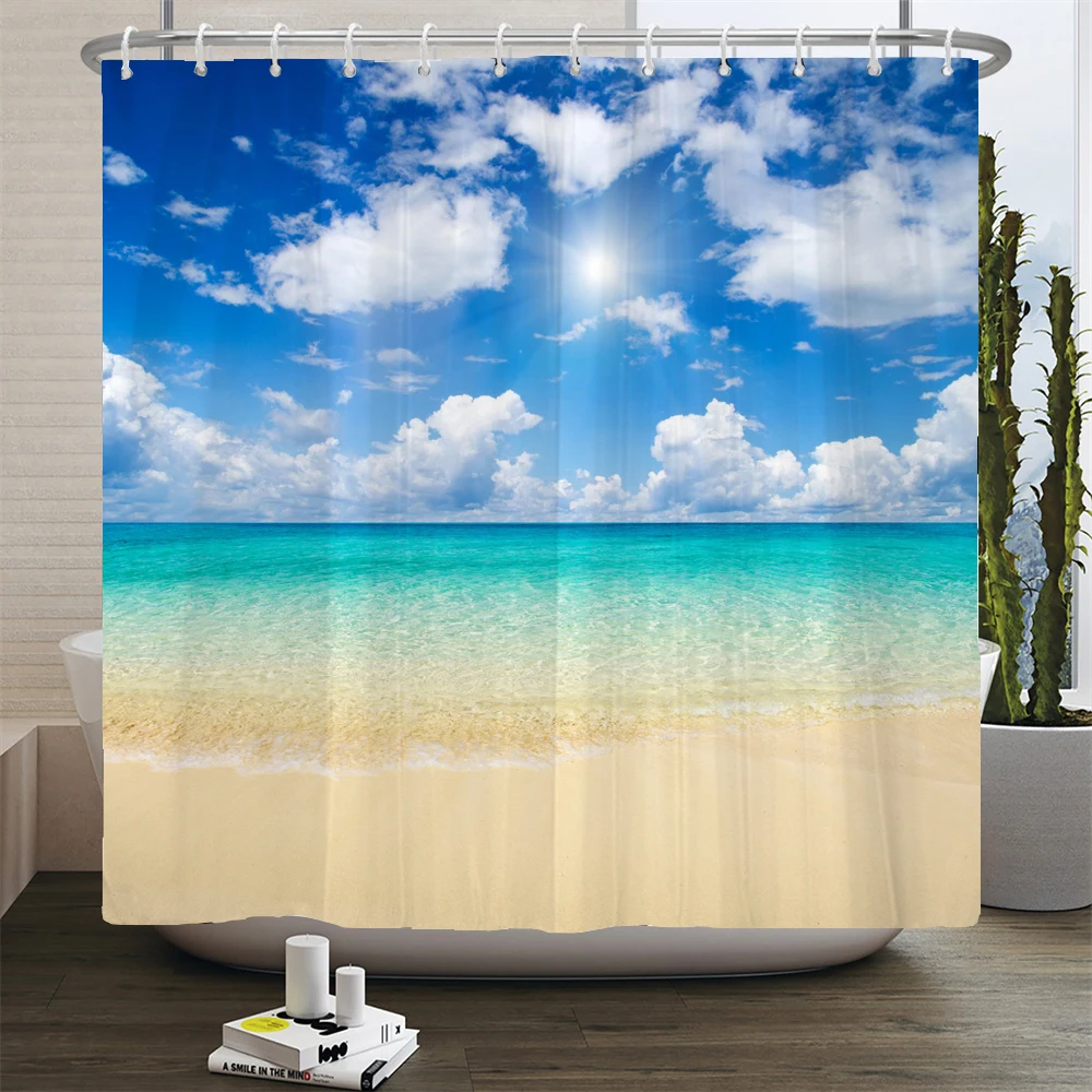 Sunshine Ocean Home Decor Waterproof Shower Curtain Sunset Dusk Dolphin Bathroom   With Hooks