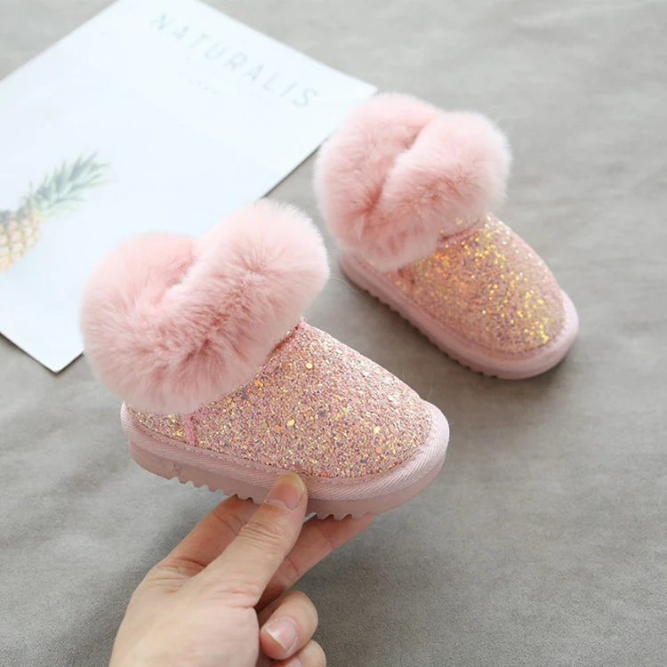 

Children Warm Bling Boots Boys Girls Winter Snow Boots with Fur 1-6 Years Kids Children Soft Bottom Shoes