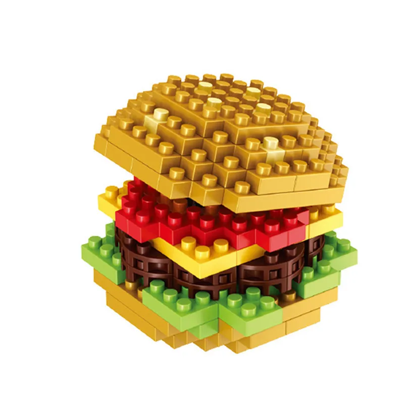 Mini Building Blocks Food Fast Food 3D Model Bricks DIY Burger Fries Wine Miniature Particle Puzzle Children Assembly Toy Gifts