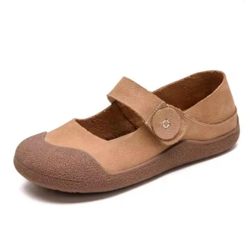

2025 Fashion Women Loafers Summer Shallow Soft Retro Genuine Cow Leather Hook And Loop Outside Casual Flat Shoes Female