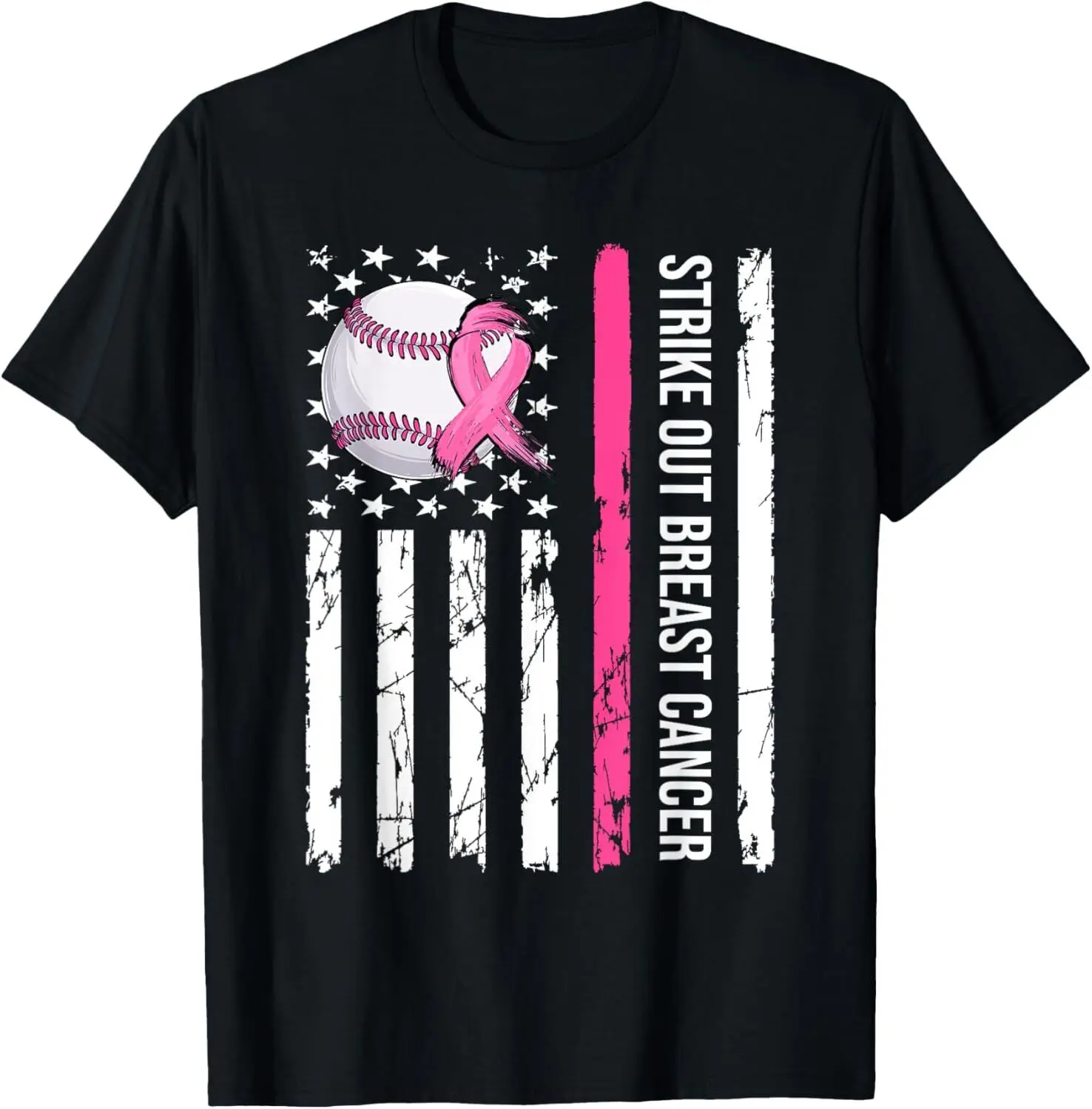 Strike Out Breast Cancer Funny Baseball Fight Awareness T-Shirt S-5XL