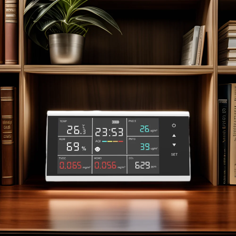 Dienmern nowy DM155C 9 w 1 detektor jakości powietrza CO2/PM2.5/HCHO Tester czujnika wyświetlacz dotykowy pulpit systemy monitorowania domu