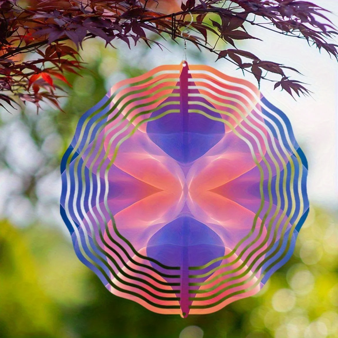 CIFBUY Wind Chime Rotating Metal Art Aurora Stripes Outdoor Yard Garden Balcony Hanging Decor Pink Purple Blue Stripes
