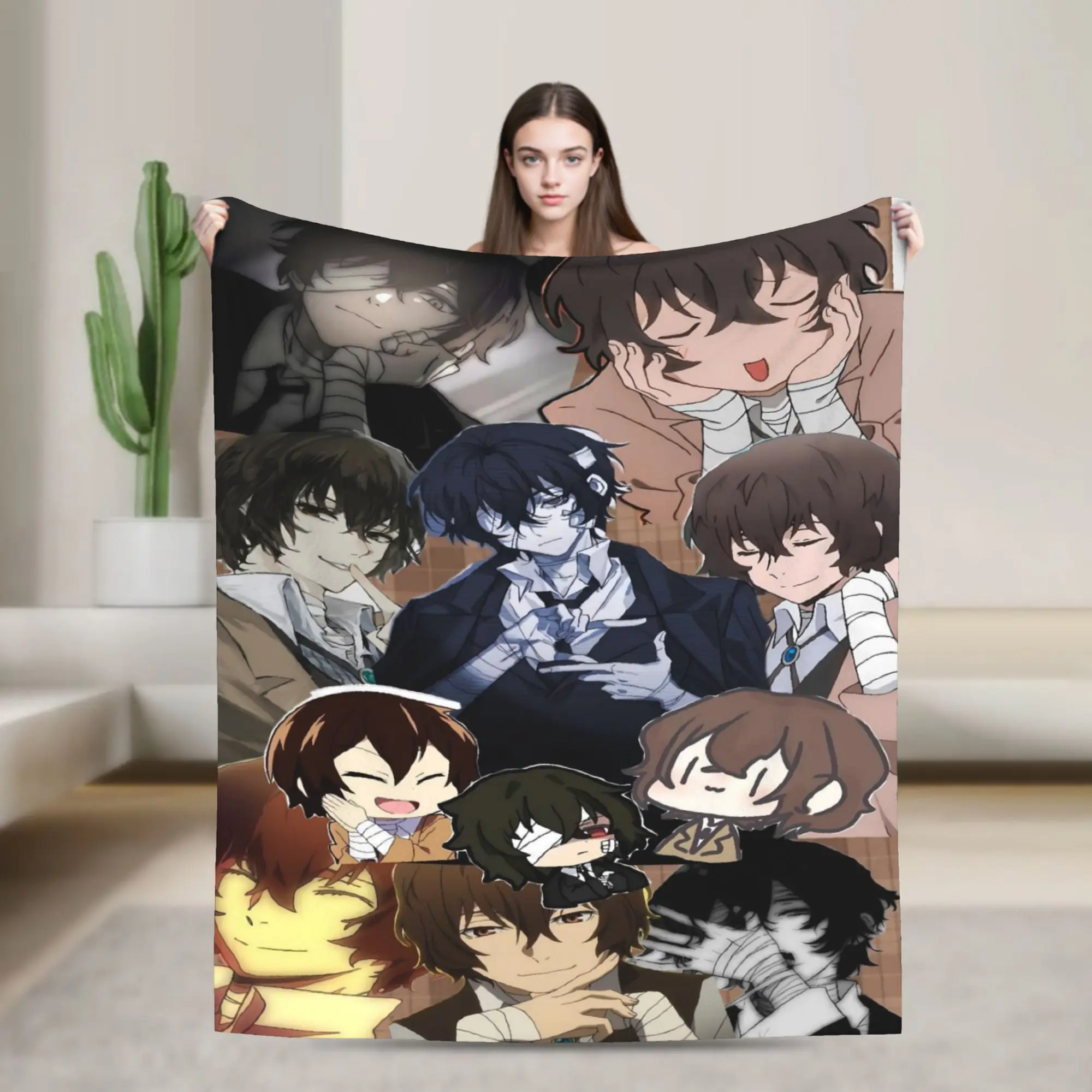 Dazai Bungo Stray Dogs Blanket  Warm Print Plush Throw Blanket For Couch Chair Airplane Travel Flannel Bedspread Bed Cover