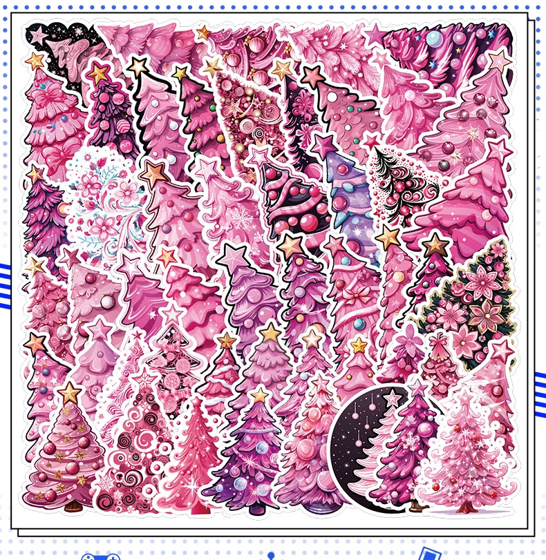New pink Christmas tree stickers Cabinet window wall decoration stickers Waterproof creative tent stickers