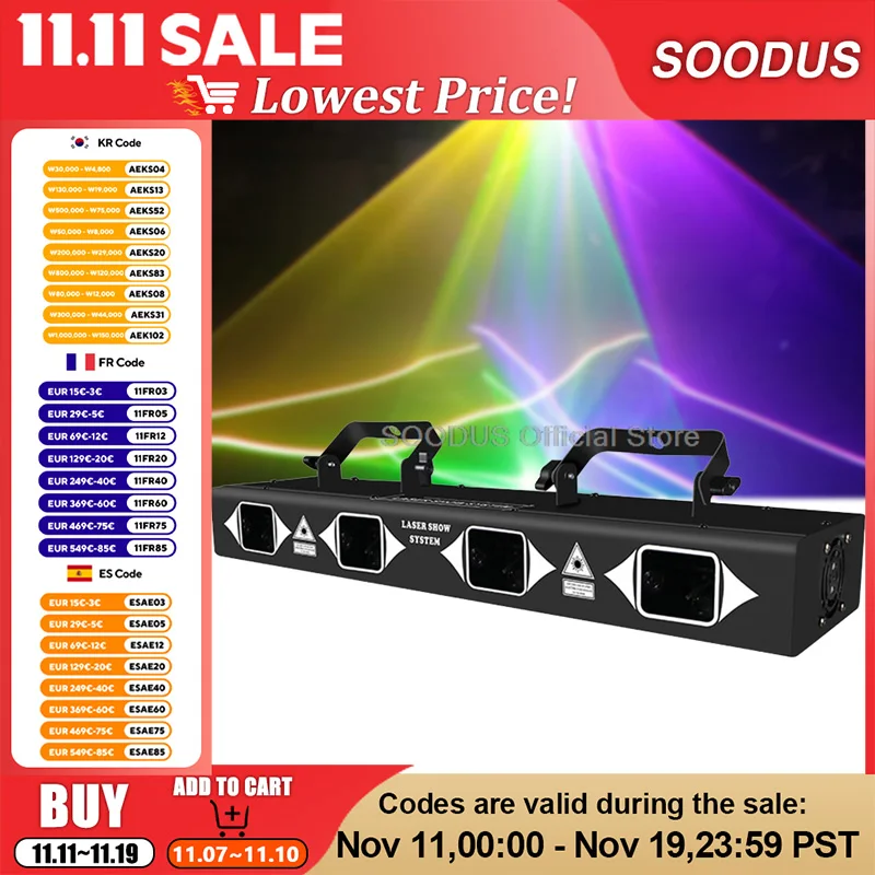 

Lights 4 Eyes RGBYU LED Strobe DMX512 Light Professional Projector Sound Activated For Wedding DJ Stage Show KTV Dj Disco Party