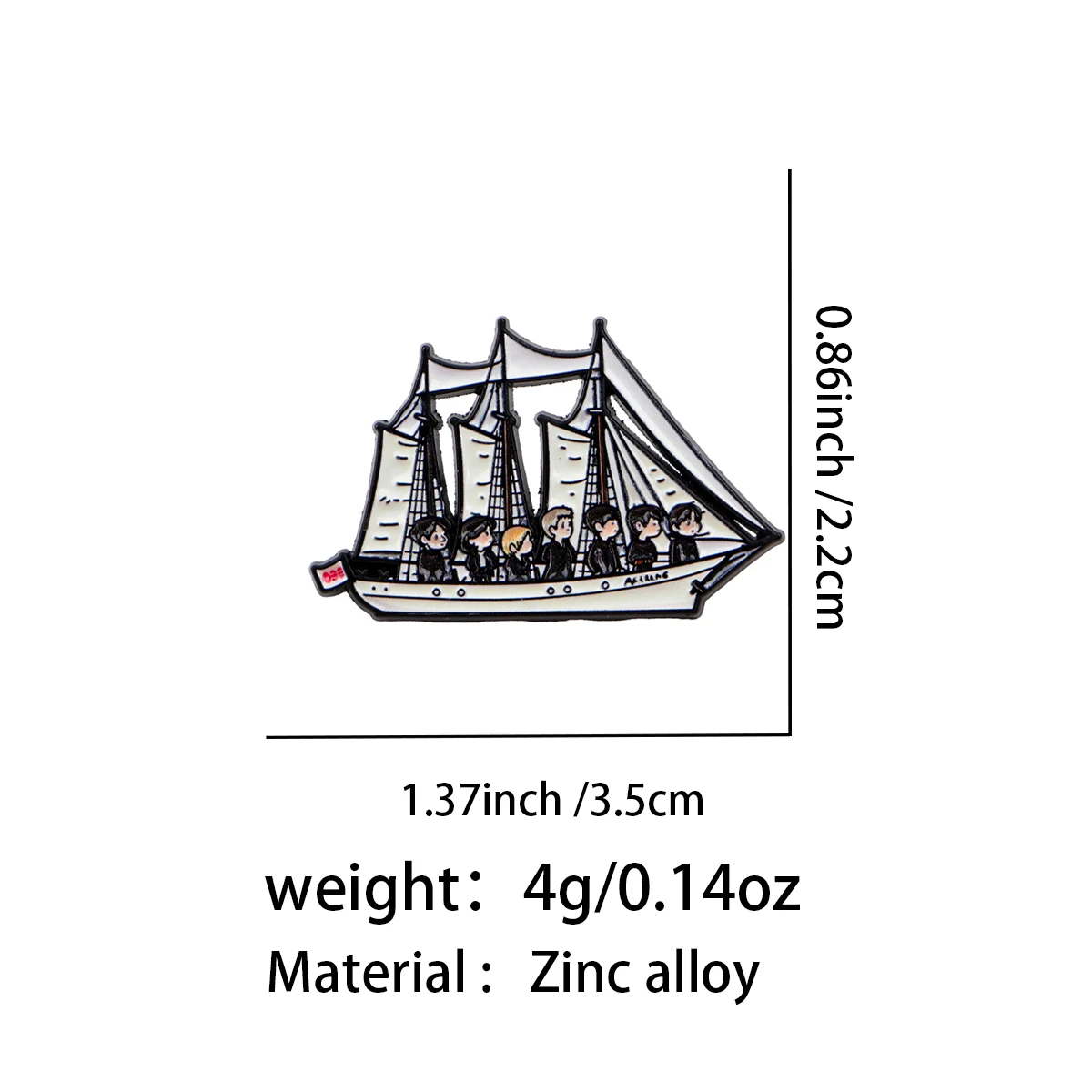 Sailboat Enamel Pin Cartoon Six Members Ship Lapel Brooch Vintage Sailor Badge for Denim Jacket Backpack Fans Jewelry Gift