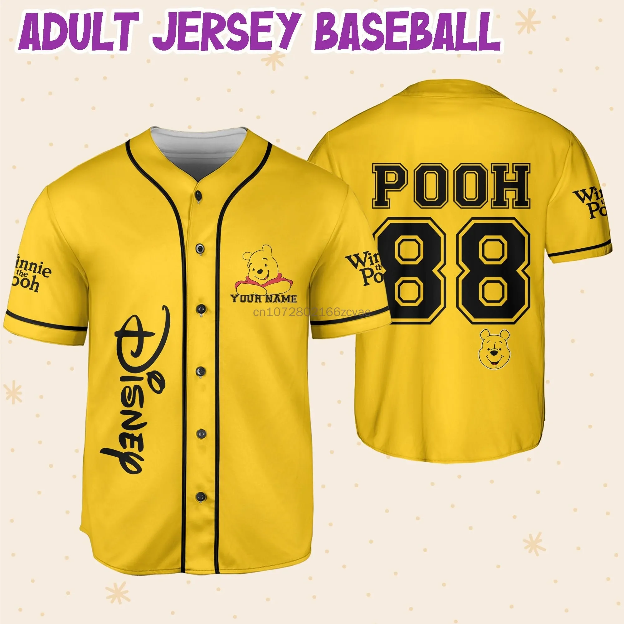 2024 New Summer Vintage Buttons Winnie Pooh Cute Custom Style Baseball Jersey Cartoon Oversized Training Uniform Adult/kid Kit