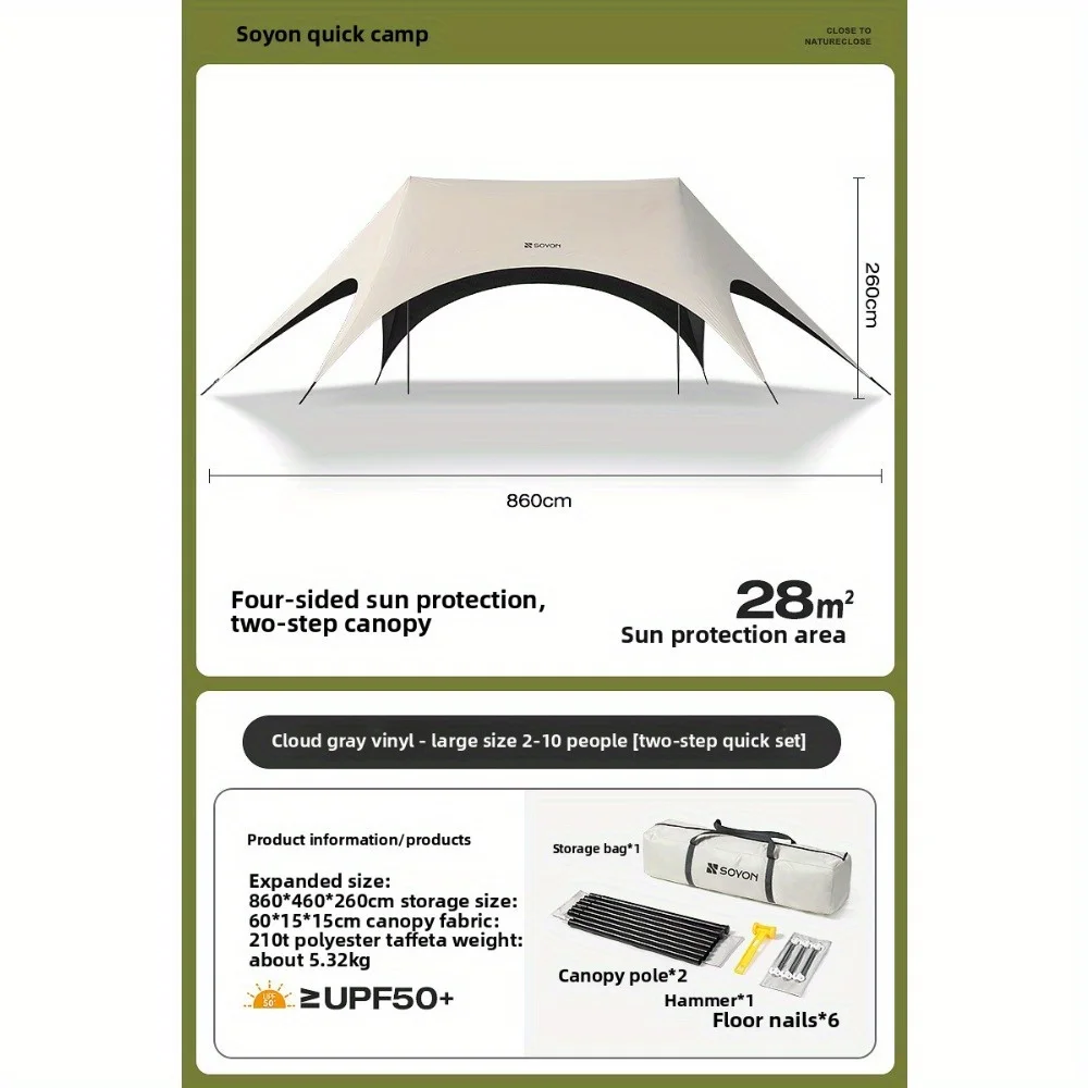 Outdoor camping verduisterende zeshoekige luifeltent instant pop-up zonnescherm met tafel en stoelen eenvoudig op te zetten voor luie campers