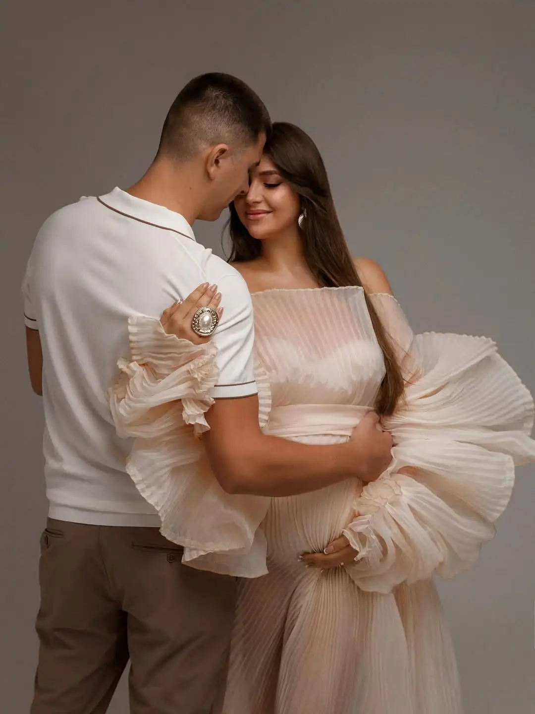 Nuovo arrivo abito premaman in organza plissettato servizio fotografico popolare maniche a sbuffo abiti premaman trasparenti gravidanza abito da baby shower