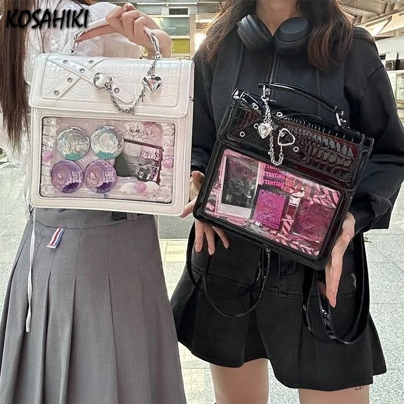 

2025 Trendy Y2k Aesthetic Punk Chain Ita Bags Transparent Casual Vintage Shoulder Bag Japanese Preppy Simple Handbags Crossbody