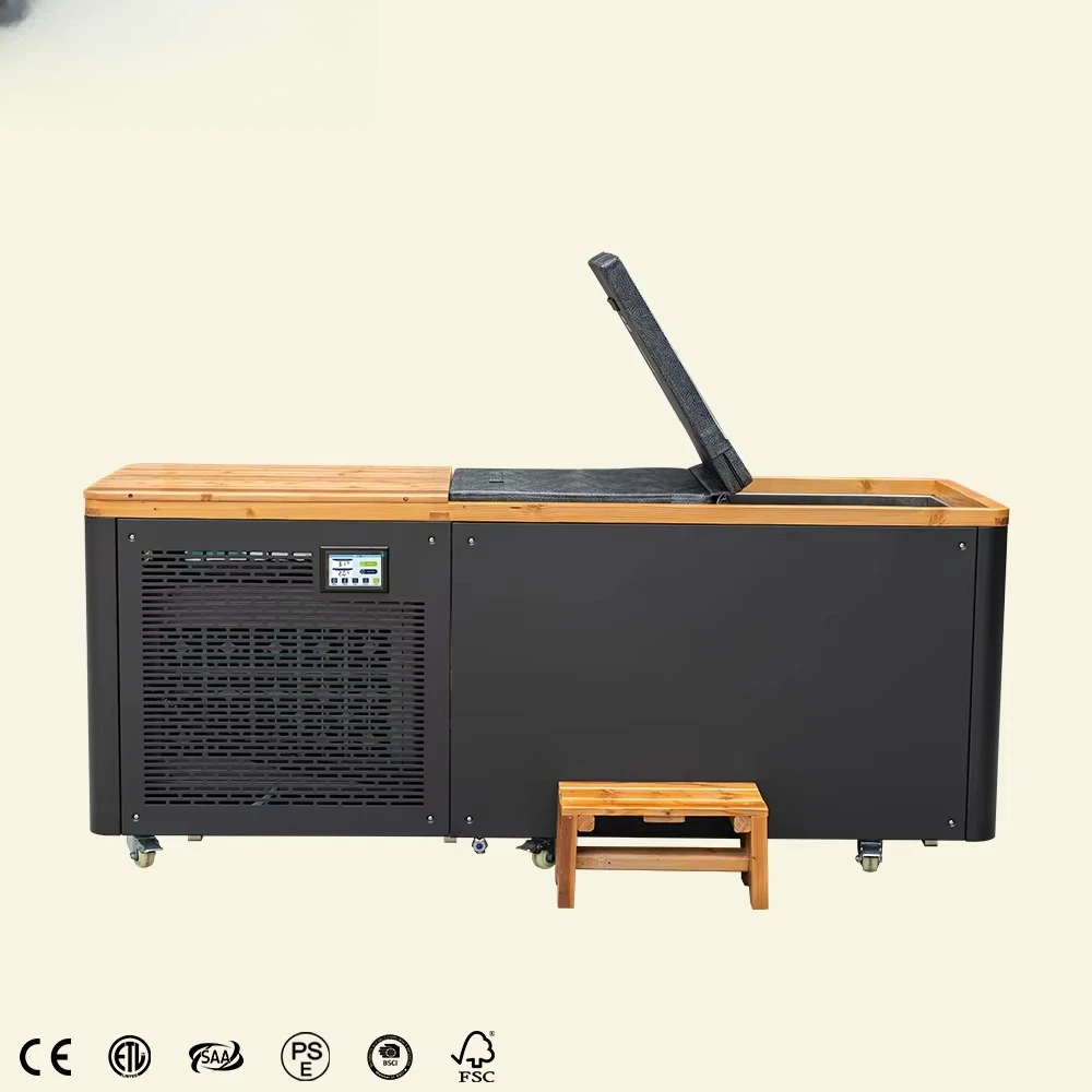 

Wooden Square Stainless Steel Liner Ice Bath Tub Water Cooler With Lid Cold Plunge Pod