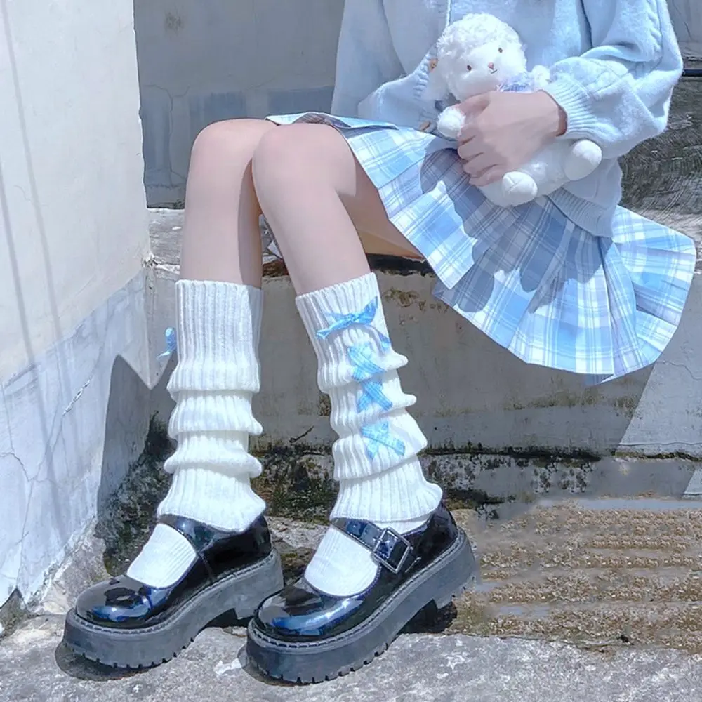 At-Chaussettes élastiques à carreaux pour femmes, couvre-pieds en laine, jambières pour filles, bonneterie Lolita avec protection des genoux, cosplay d'automne