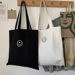 Frauen Leinwand Umhängetasche lächelnd Gesicht drucken Damen lässig Handtasche Einkaufstasche große Kapazität Baumwolle wieder verwendbare Shopping Strand tasche