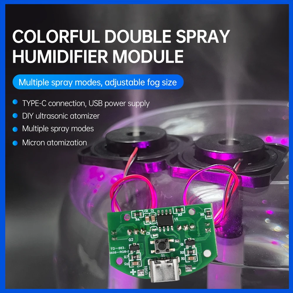 7 Color Light Dual Spray Atomization Module TYPE-C Humidifier Driving Circuit Board DIY Ultrasonic Atomizing Humidifier Module